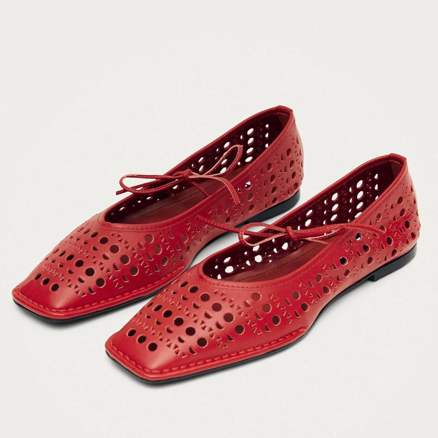 Lace Up Square Toe Ballet Flats for Women Cute Bow Slip On Mary Jane Flats Casual Ballerina Shoes