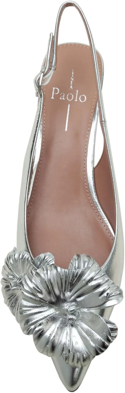 Linea Paolo - Castiel - Womens Floral Leather Kitten Heel Slingback Pumps