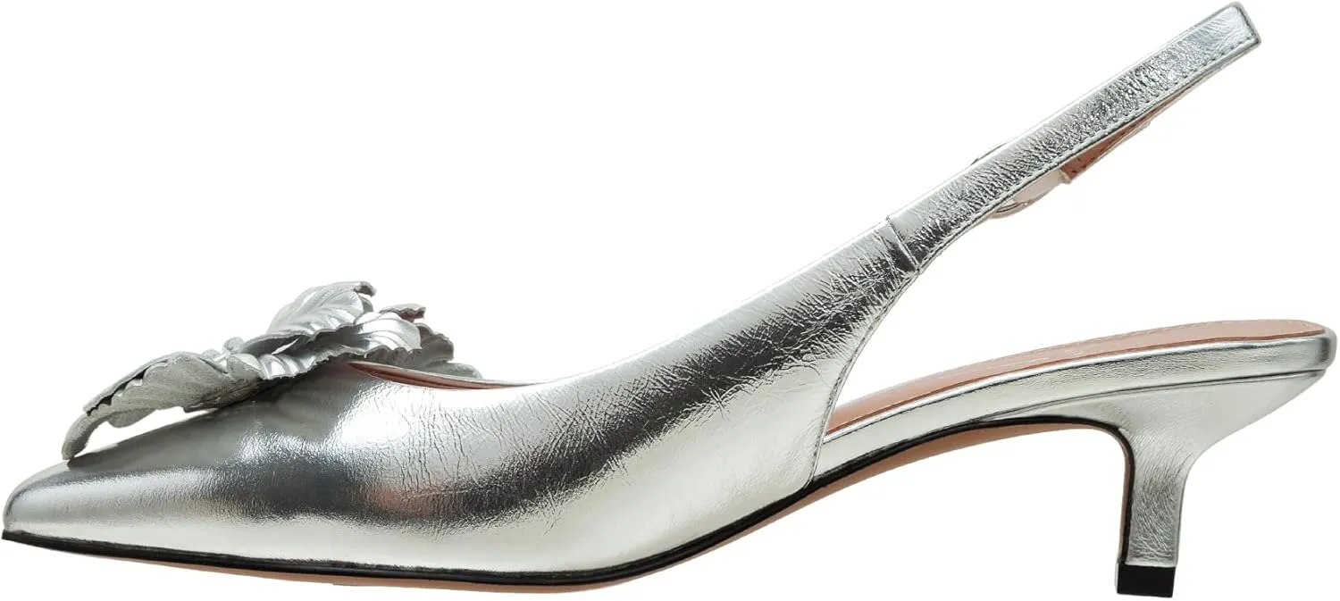 Linea Paolo - Castiel - Womens Floral Leather Kitten Heel Slingback Pumps