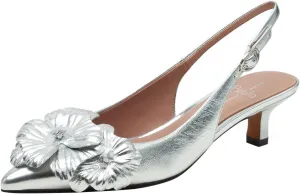 Linea Paolo - Castiel - Womens Floral Leather Kitten Heel Slingback Pumps