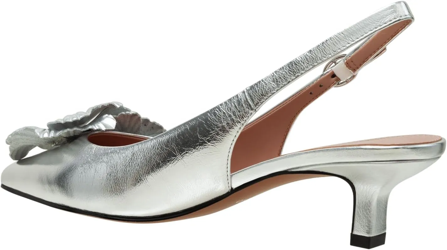 Linea Paolo - Castiel - Womens Floral Leather Kitten Heel Slingback Pumps