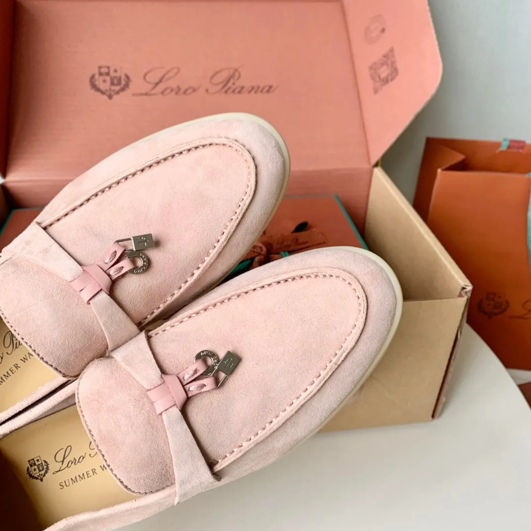 Loro Piana Light Pink Suede Summer Charms Walk Loafers
