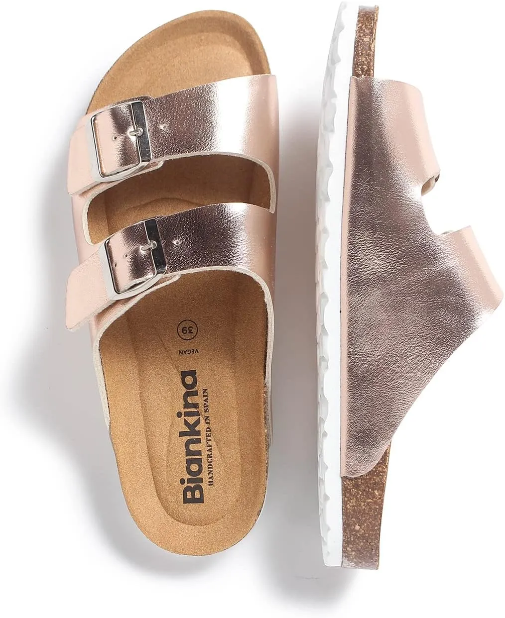 Marbella Two Strap Bio Sandals for Women - Sustainable, Eco Friendly, Vegan Leather Sandals. Recycled Upper, Comfy Insole, Cork Midsole, EVA Sole. Made in Spain
