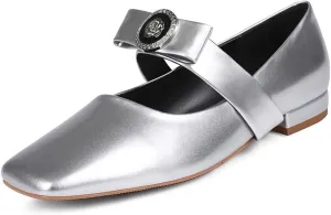 Mary Jane Bow Flats Women Square Toe Ballet Flats Mary Jane Dress Shoes Ballet Dance Shoes Patent Leather Bow Flats Block Heel Dress Shoes.