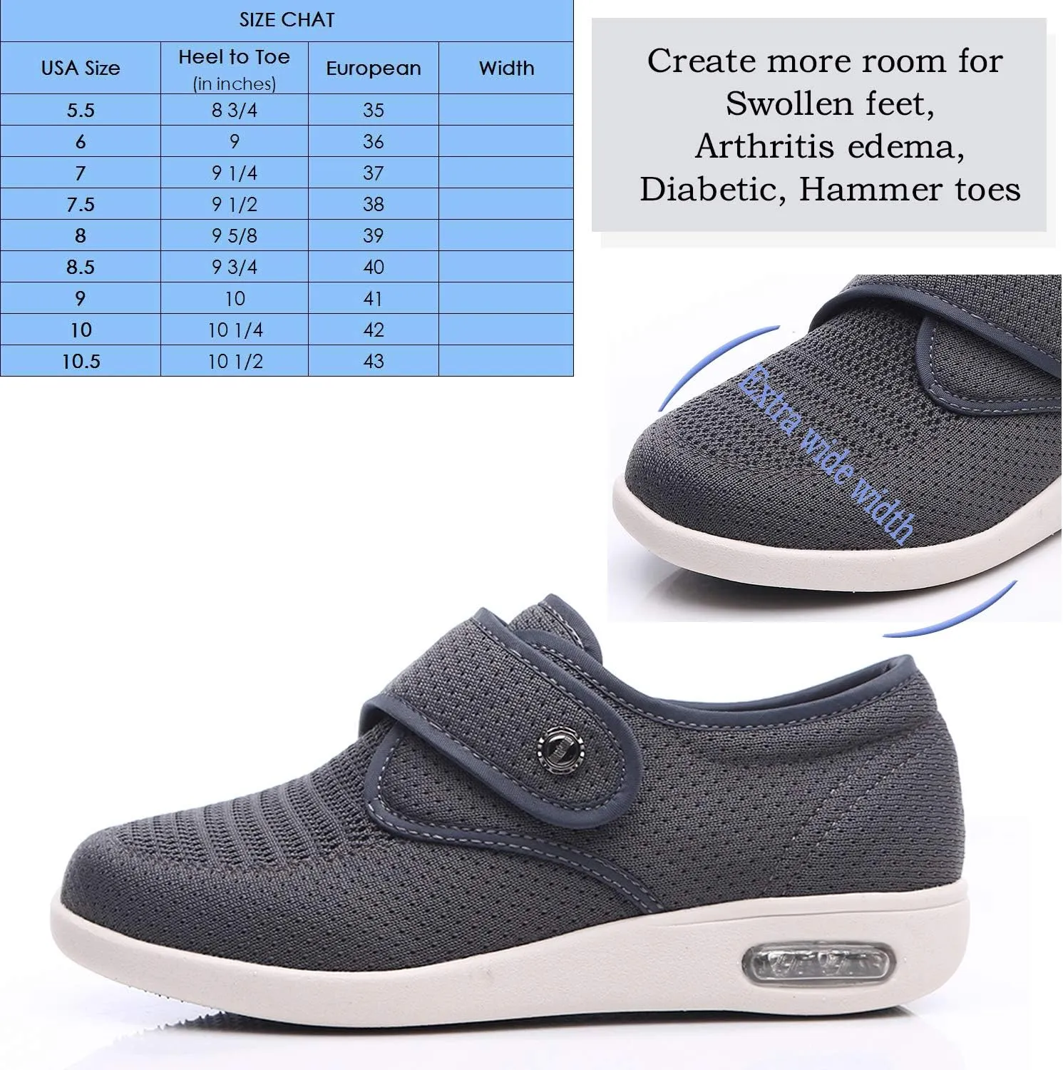 Mei MACLEOD Women's Wide Width Walking Shoes with Memory Foam Air Cushion Casual Sneakers Outdoor