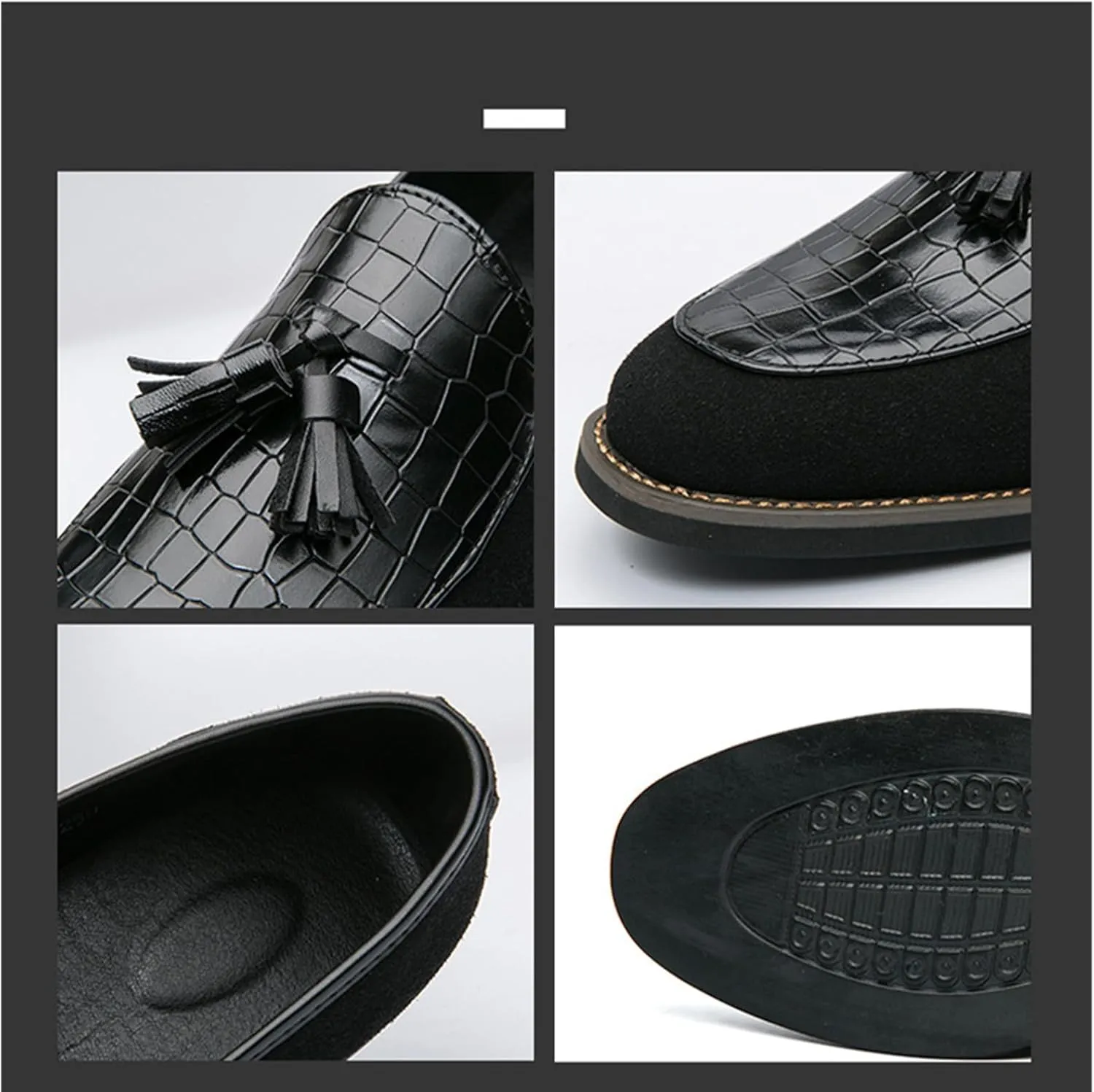 Men Suede Leather Business Loafer Shoes with Tassel Decor Fashion Pattern Slip-on Round Head Low Top Non-Slip Luxury Formal Dress Shoes for Wedding Party