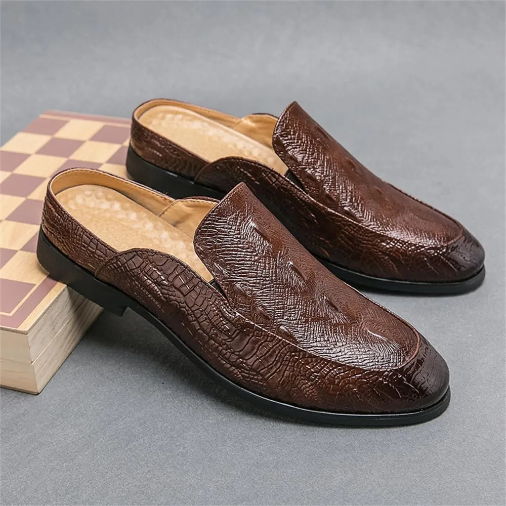 Men's Backless Loafers Genuine Leather Mule Shoes Leisure Anti Slip Patterned Breathable Mule Shoes