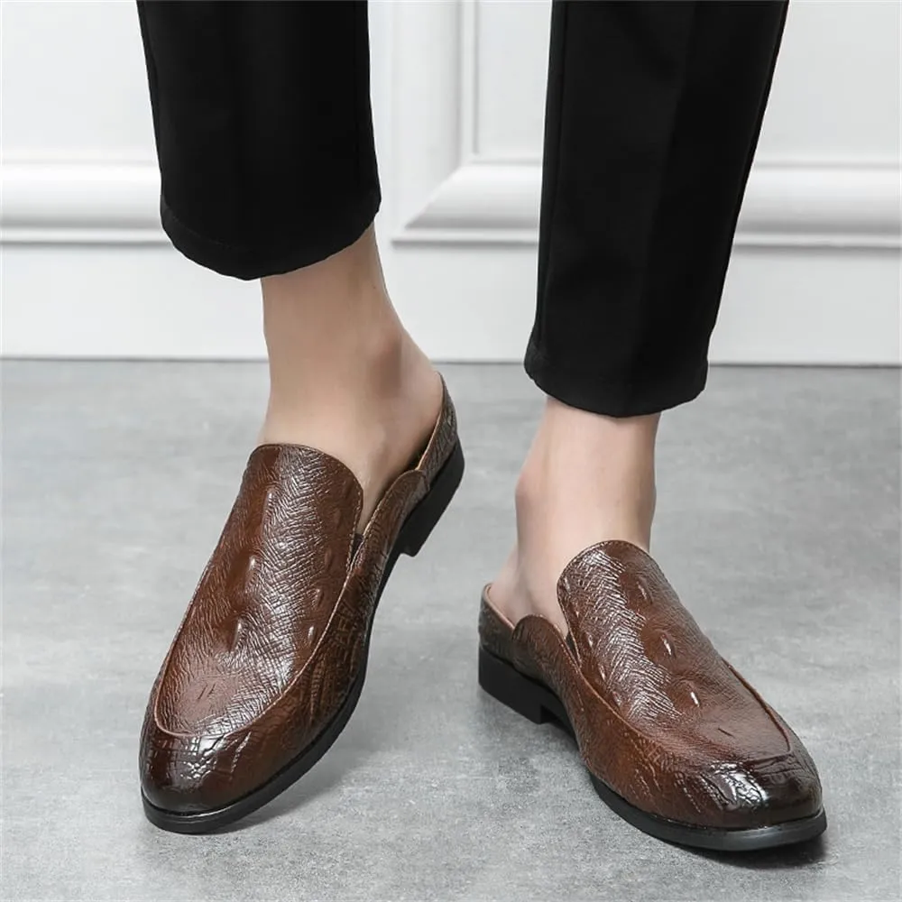 Men's Backless Loafers Genuine Leather Mule Shoes Leisure Anti Slip Patterned Breathable Mule Shoes