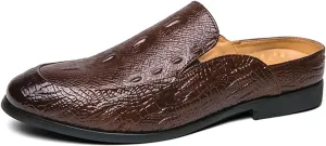 Men's Backless Loafers Genuine Leather Mule Shoes Leisure Anti Slip Patterned Breathable Mule Shoes