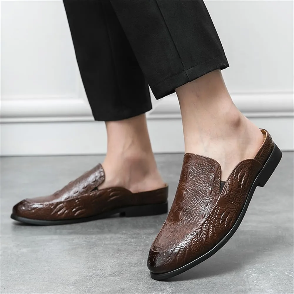 Men's Backless Loafers Genuine Leather Mule Shoes Leisure Anti Slip Patterned Breathable Mule Shoes
