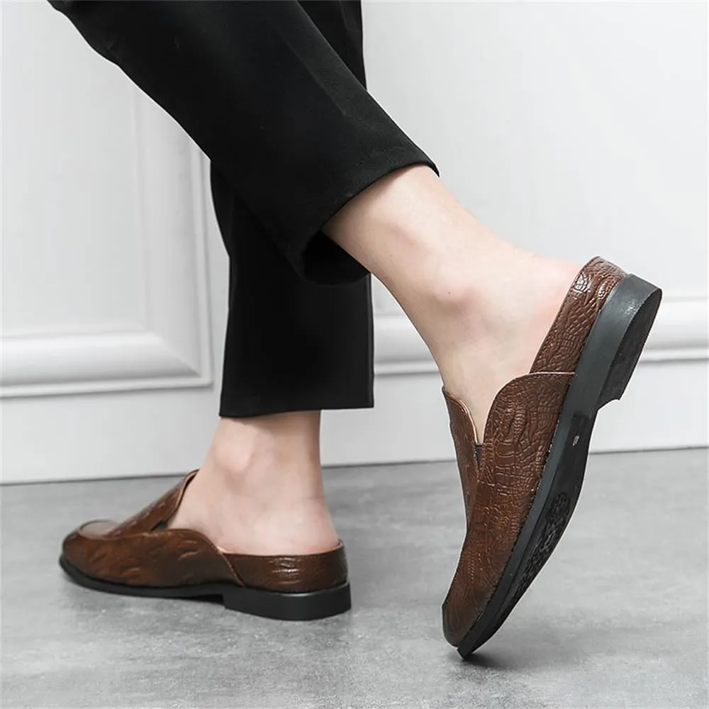Men's Backless Loafers Genuine Leather Mule Shoes Leisure Anti Slip Patterned Breathable Mule Shoes