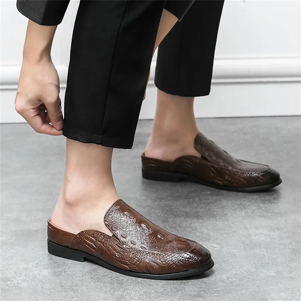 Men's Backless Loafers Genuine Leather Mule Shoes Leisure Anti Slip Patterned Breathable Mule Shoes
