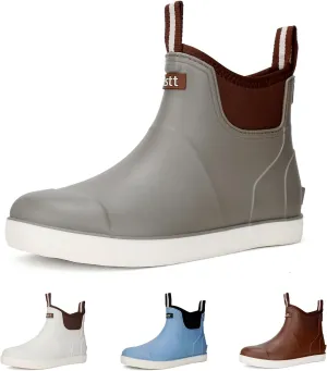 Mens Deck Boots, Waterproof Rain Boots Ankle Rubber Boots Outdoor Sailing Fishing Booties Lightweight Garden Boots High Traction Water Shoes for Working Boating Camping Sailing