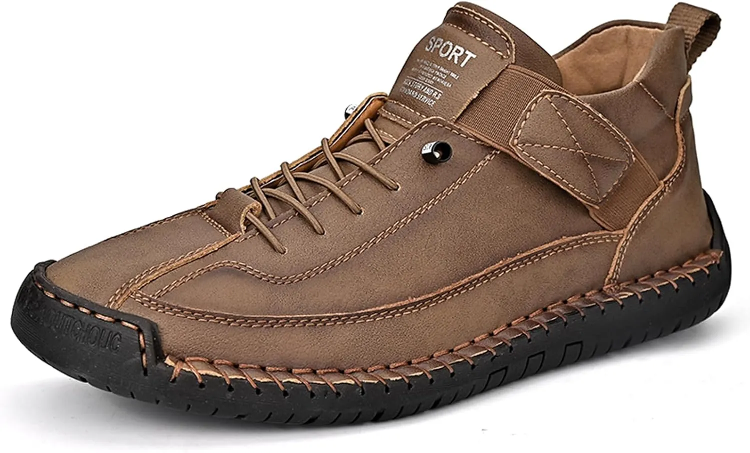 Men's Fashion Leather Sneakers Ankle Chukka Boots Slip On Lightweight Comfortable Casual Shoes Classic Mid Top Hand Stitching Loafers Walking Driving Shoes