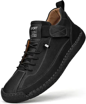 Men's Fashion Leather Sneakers Ankle Chukka Boots Slip On Lightweight Comfortable Casual Shoes Classic Mid Top Hand Stitching Loafers Walking Driving Shoes