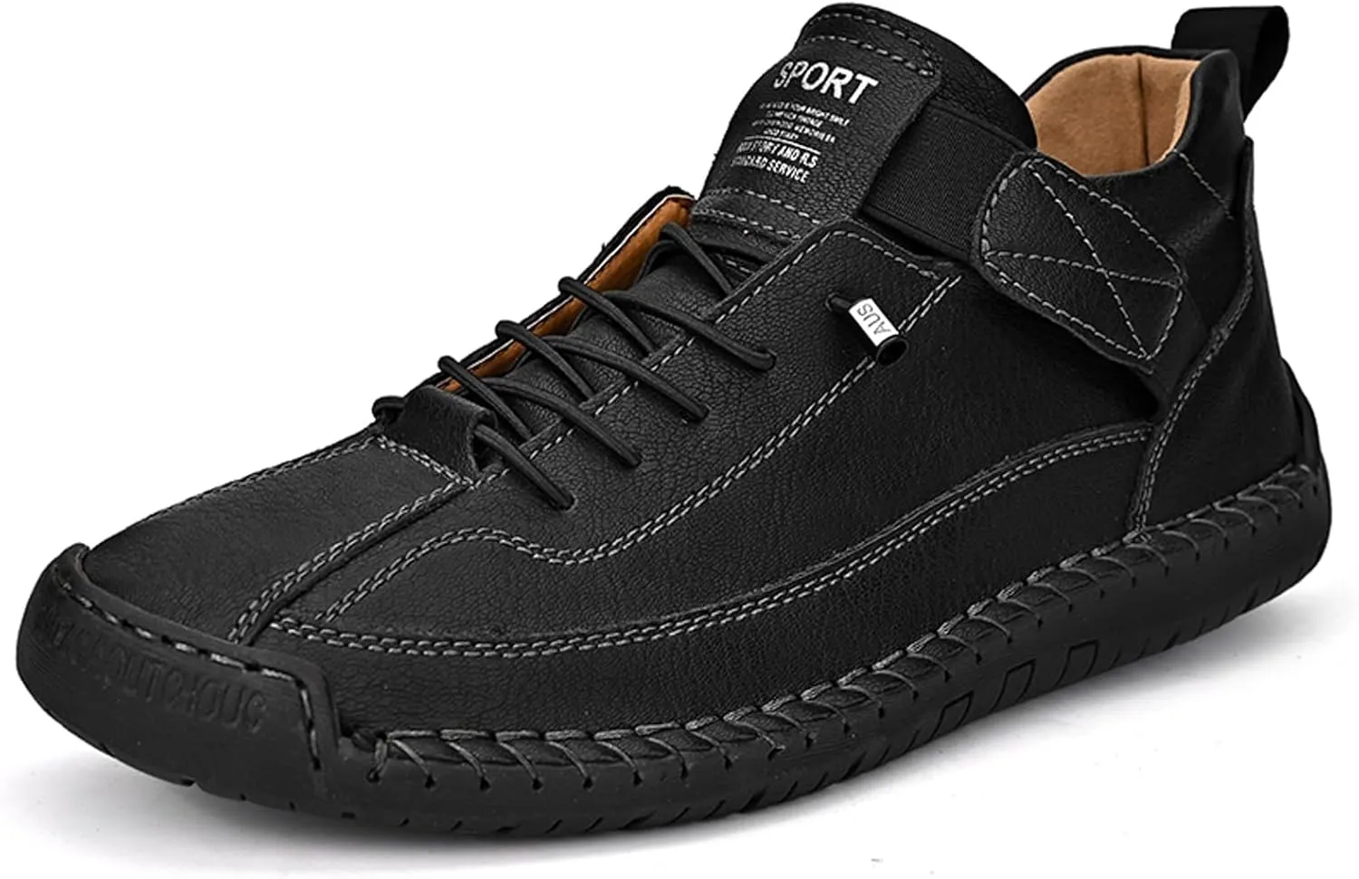 Men's Fashion Leather Sneakers Ankle Chukka Boots Slip On Lightweight Comfortable Casual Shoes Classic Mid Top Hand Stitching Loafers Walking Driving Shoes