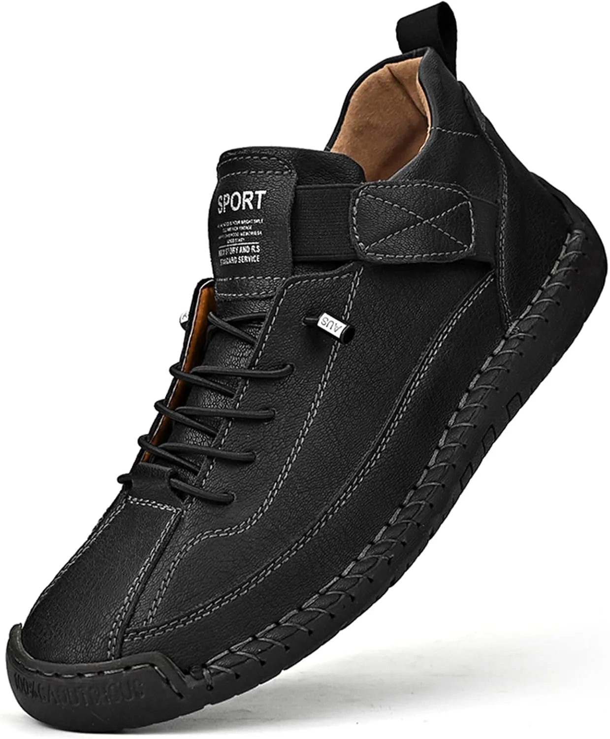 Men's Fashion Leather Sneakers Ankle Chukka Boots Slip On Lightweight Comfortable Casual Shoes Classic Mid Top Hand Stitching Loafers Walking Driving Shoes