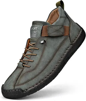 Men's Fashion Leather Sneakers Ankle Chukka Boots Slip On Lightweight Comfortable Casual Shoes Classic Mid Top Hand Stitching Loafers Walking Driving Shoes