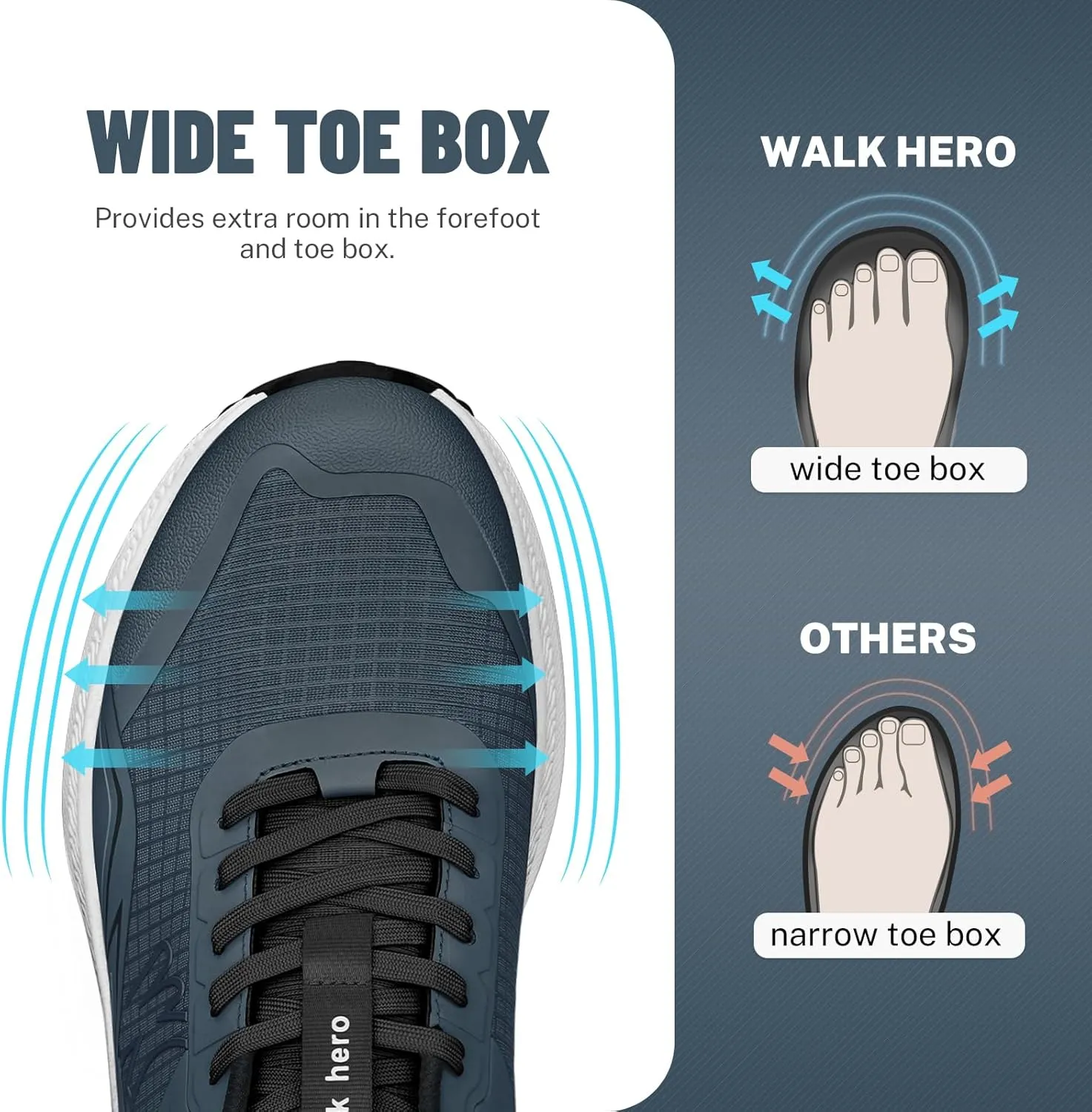 Mens Hiking Shoes for Plantar Fasciitis, Orthopedic Walking Shoes with Arch Support, Lightweight Waterproof Sneakers Wide Toe Box Shoes for Foot & Heel Pain Relief