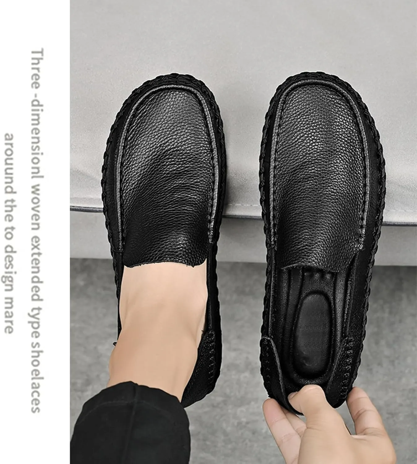 Men's Leather Hollow Flat Penny Loafers, Comfortable Round Wide Toe Soft-Soled Anti-Slip Slip-On Driving Moccasins, Work Business Walking Shoes