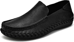 Men's Leather Hollow Flat Penny Loafers, Comfortable Round Wide Toe Soft-Soled Anti-Slip Slip-On Driving Moccasins, Work Business Walking Shoes