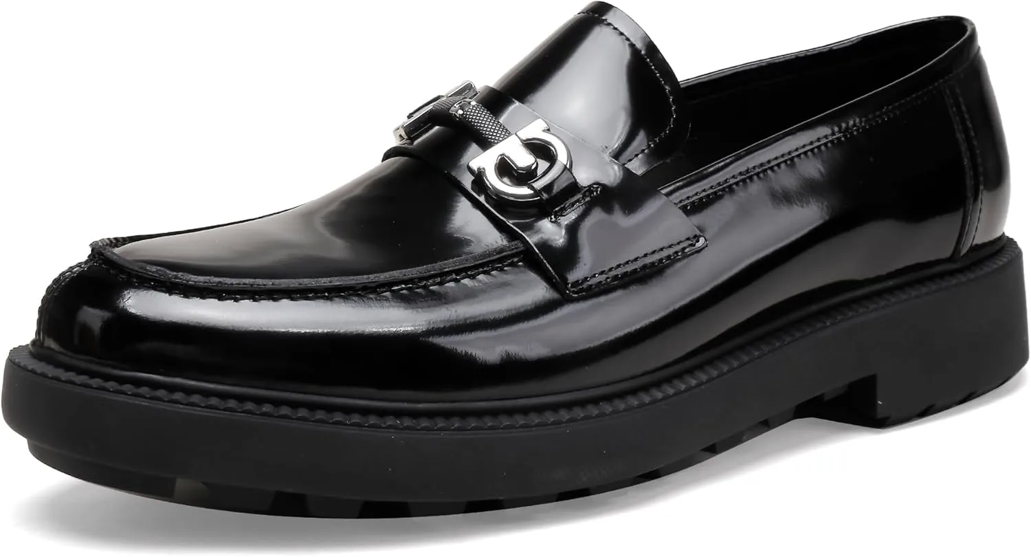 Men's Luxury Genuine Leather Dress Loafers Shoes, Casual Formal Buckle Slip on Loafers Moc-Toe Business Dress Shoes Party Wedding Slip-on Loafer for Mens