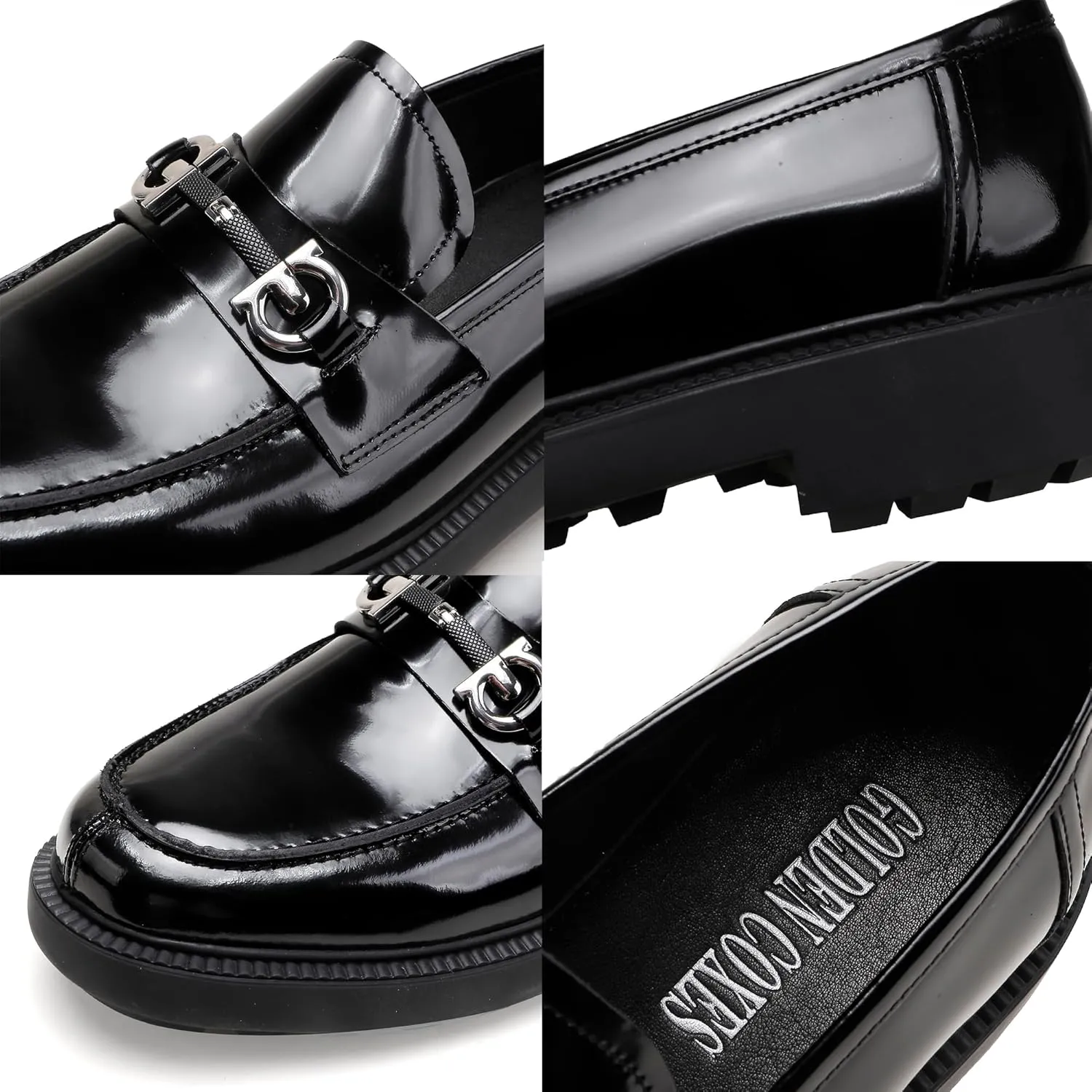 Men's Luxury Genuine Leather Dress Loafers Shoes, Casual Formal Buckle Slip on Loafers Moc-Toe Business Dress Shoes Party Wedding Slip-on Loafer for Mens