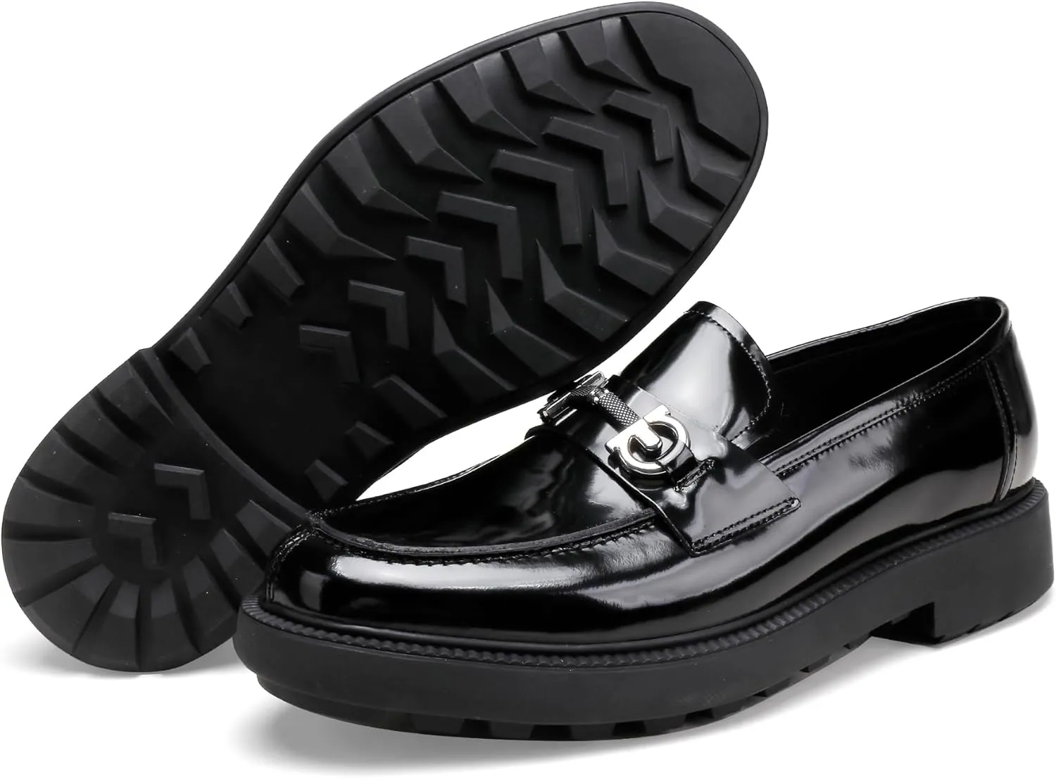 Men's Luxury Genuine Leather Dress Loafers Shoes, Casual Formal Buckle Slip on Loafers Moc-Toe Business Dress Shoes Party Wedding Slip-on Loafer for Mens