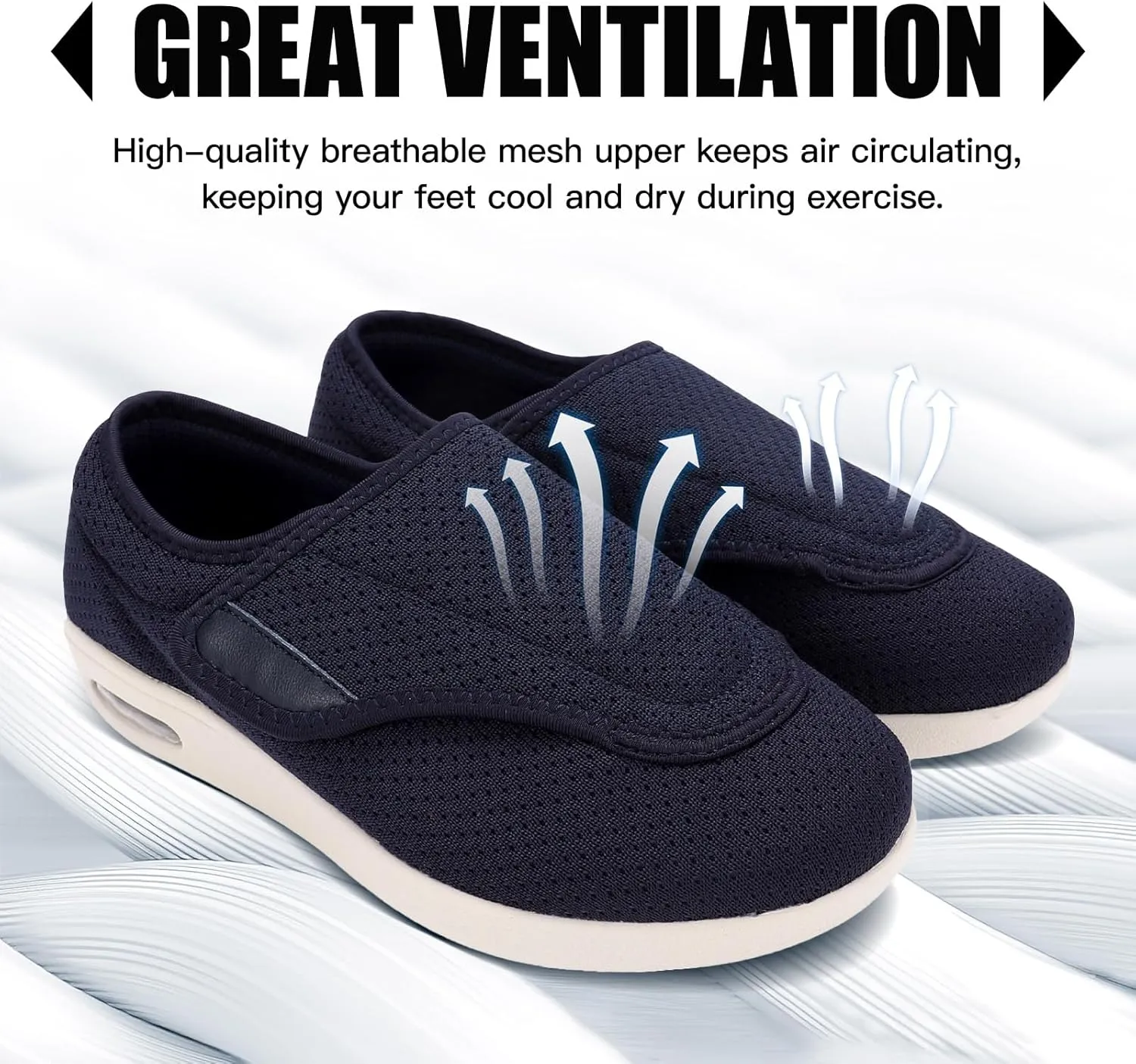 Men's Stylish Diabetic Shoes Extra Wide Width Adjustable Closure Walking Sneakers Lightweight Breathable Mesh Athletic Shoes for Elderly Swollen Feet, Diabetic & Edema