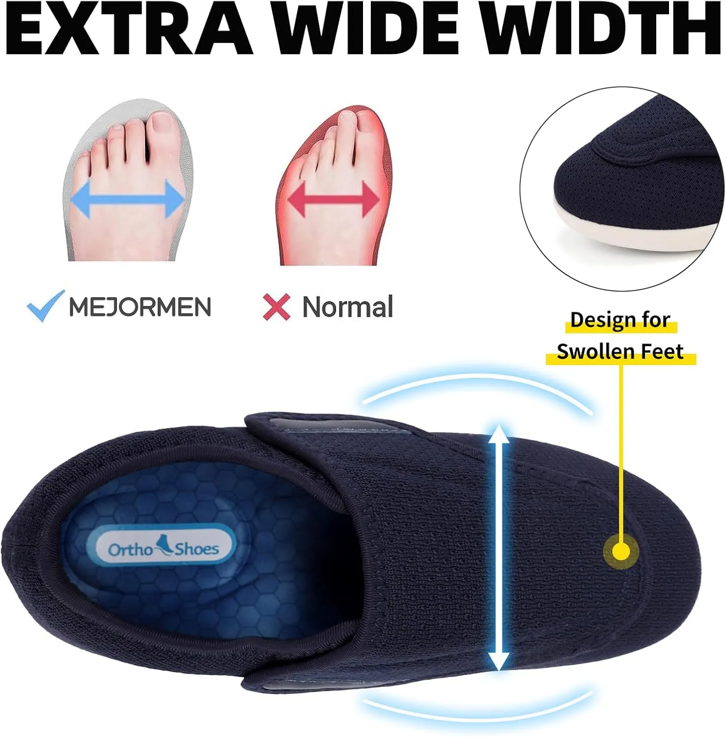 Men's Stylish Diabetic Shoes Extra Wide Width Adjustable Closure Walking Sneakers Lightweight Breathable Mesh Athletic Shoes for Elderly Swollen Feet, Diabetic & Edema
