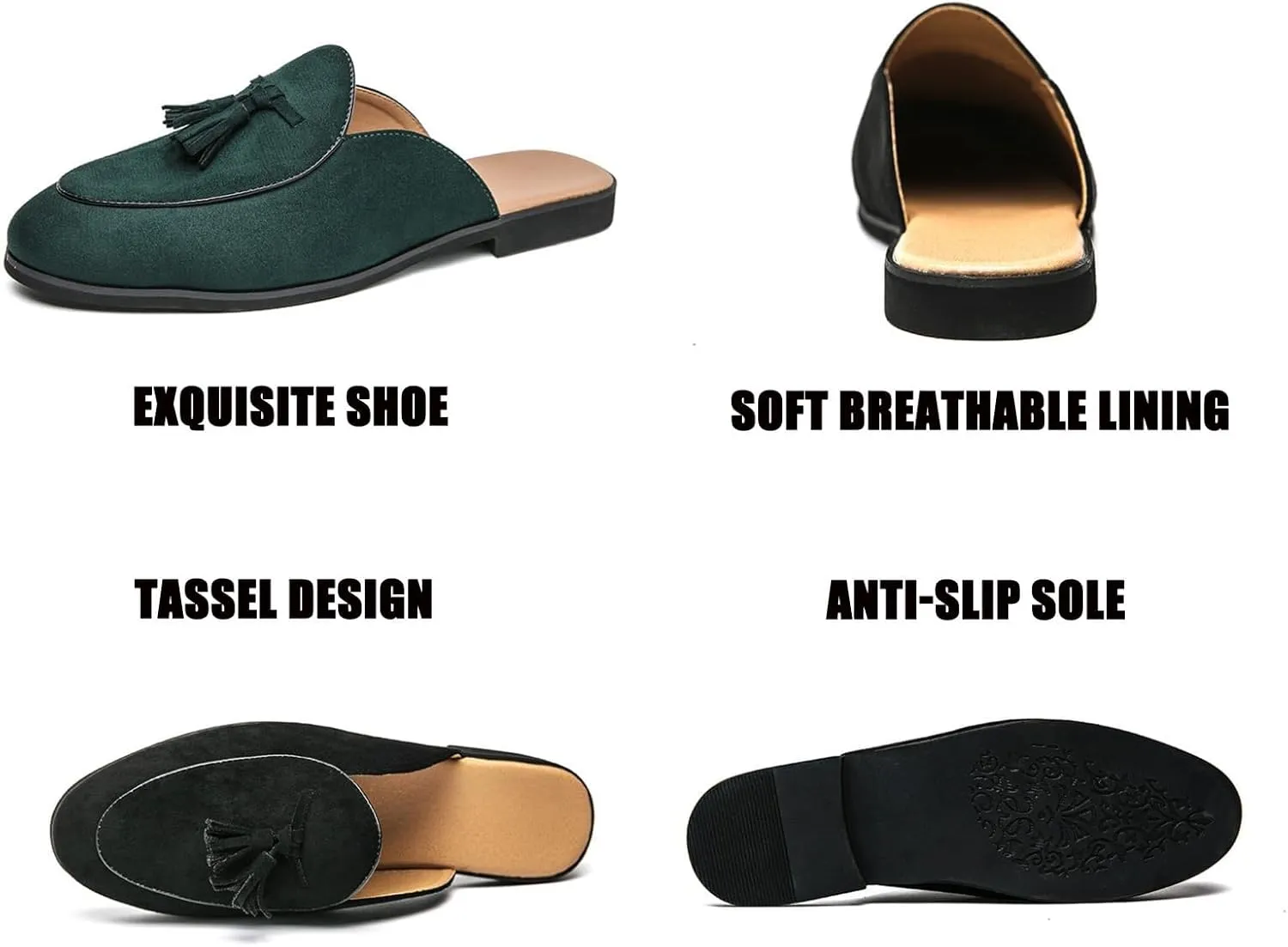 Men's Suede Tassel Flat Penny Loafers Summer Round Toe Lightweight Slip On Anti-Slip Casual Moccasin Mules for Work Party