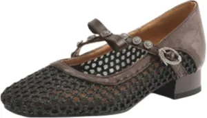 Mesh Ballet Flats for Women Mesh Mary Jane Flats Slip on Ballerina Shoes Clear Hollow Sandals No Slip Low Heel Square Toes Breathable Lightweight Bow Straps Comfort Wear Pumps Office Party Vacation