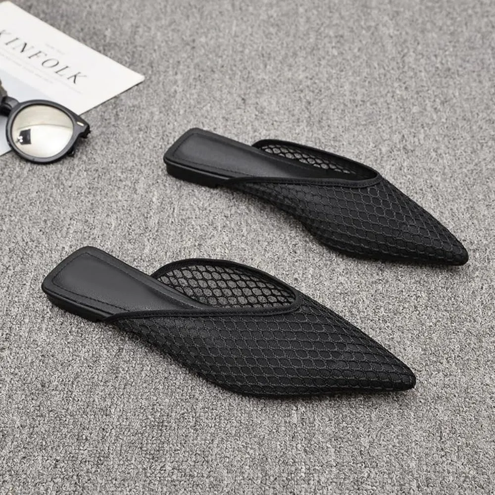 Mesh Ballet Flats for Women Woven Mesh Sandals Slip on Mule Slippers Hollow Water Slides Barefoot Dress Shoes Pointed Toes Waterproof Lightweight Breathable Backless Tennis Shoes Indoor Outdoor