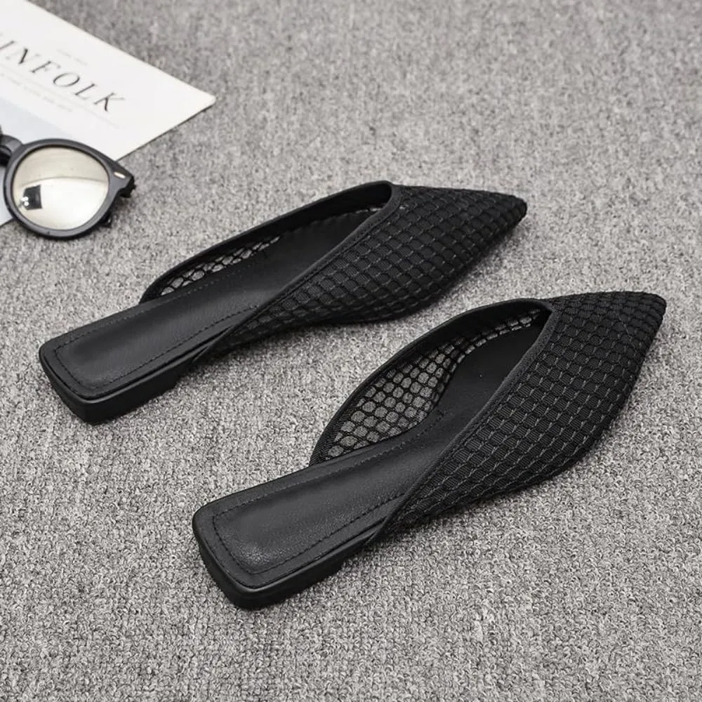Mesh Ballet Flats for Women Woven Mesh Sandals Slip on Mule Slippers Hollow Water Slides Barefoot Dress Shoes Pointed Toes Waterproof Lightweight Breathable Backless Tennis Shoes Indoor Outdoor
