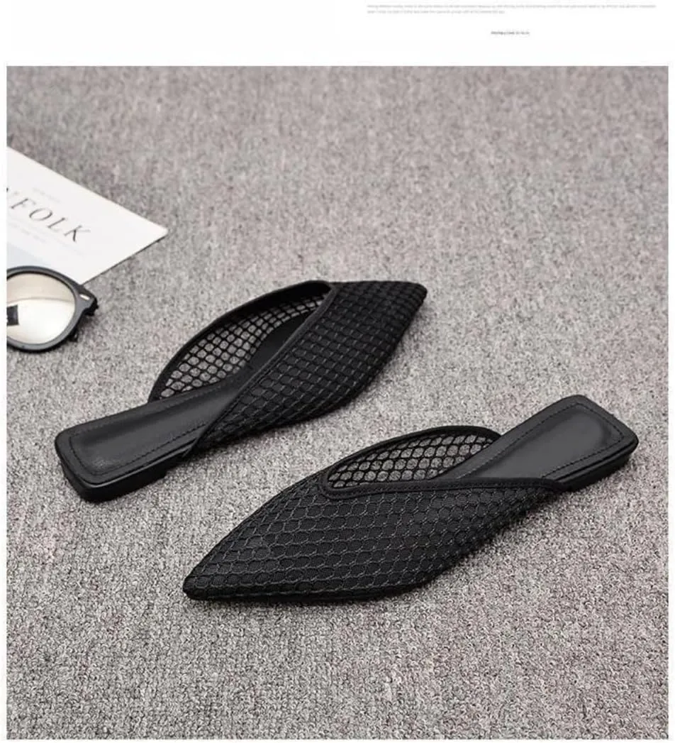 Mesh Ballet Flats for Women Woven Mesh Sandals Slip on Mule Slippers Hollow Water Slides Barefoot Dress Shoes Pointed Toes Waterproof Lightweight Breathable Backless Tennis Shoes Indoor Outdoor