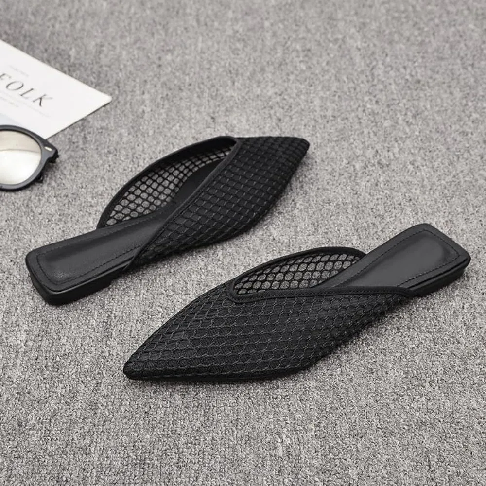 Mesh Ballet Flats for Women Woven Mesh Sandals Slip on Mule Slippers Hollow Water Slides Barefoot Dress Shoes Pointed Toes Waterproof Lightweight Breathable Backless Tennis Shoes Indoor Outdoor