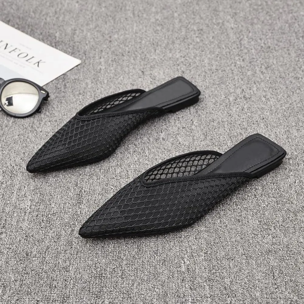 Mesh Ballet Flats for Women Woven Mesh Sandals Slip on Mule Slippers Hollow Water Slides Barefoot Dress Shoes Pointed Toes Waterproof Lightweight Breathable Backless Tennis Shoes Indoor Outdoor