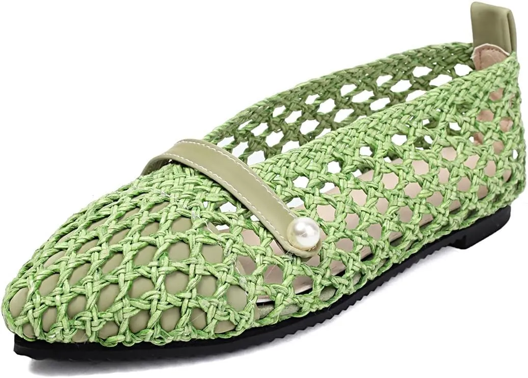 Mesh Ballet Flats With Strap Buckle Braided Leather Flats Mary Jane Shoes Dress Office Party Summer Travel Handcrafted Laced Sandals For Women