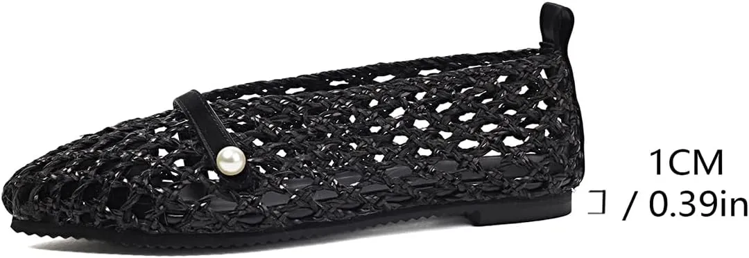Mesh Ballet Flats With Strap Buckle Braided Leather Flats Mary Jane Shoes Dress Office Party Summer Travel Handcrafted Laced Sandals For Women