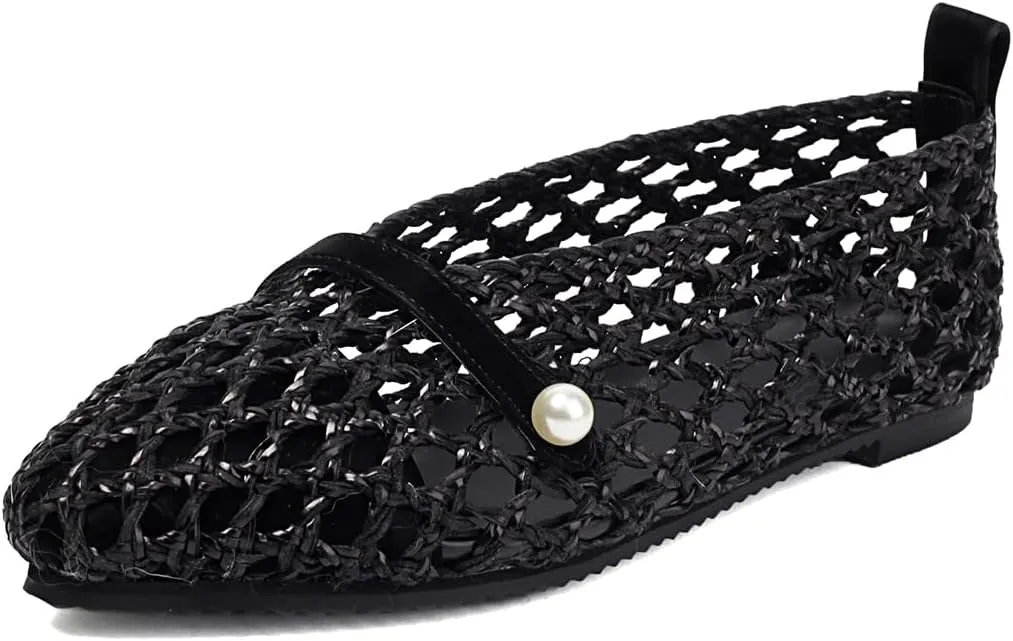 Mesh Ballet Flats With Strap Buckle Braided Leather Flats Mary Jane Shoes Dress Office Party Summer Travel Handcrafted Laced Sandals For Women