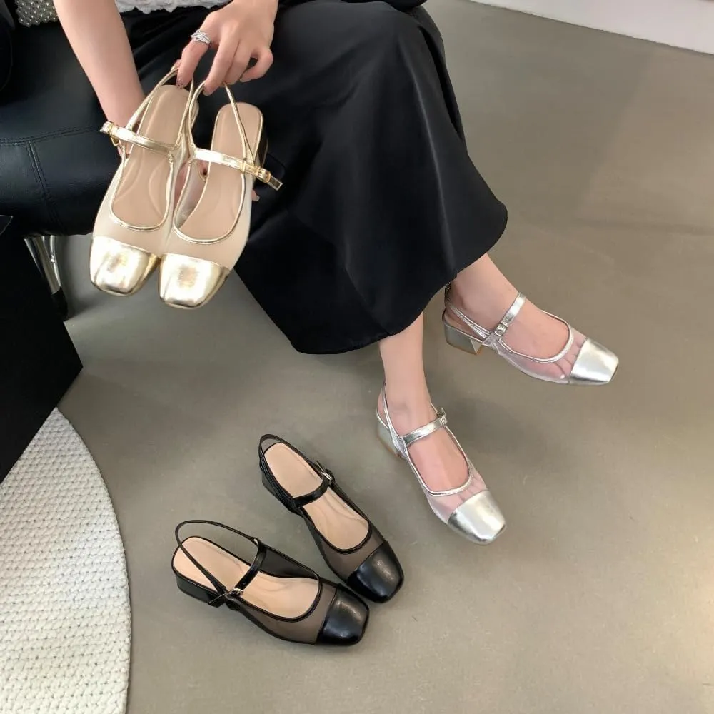 Mesh Mary Jane Flats for Women Jelly Mesh Ballet Flats Clear Hollow Sandals Slingback Dress Shoes Platform High Heel Buckle Strap Lightweight Breathable Casual Summer Slides Party Cruise Vacation