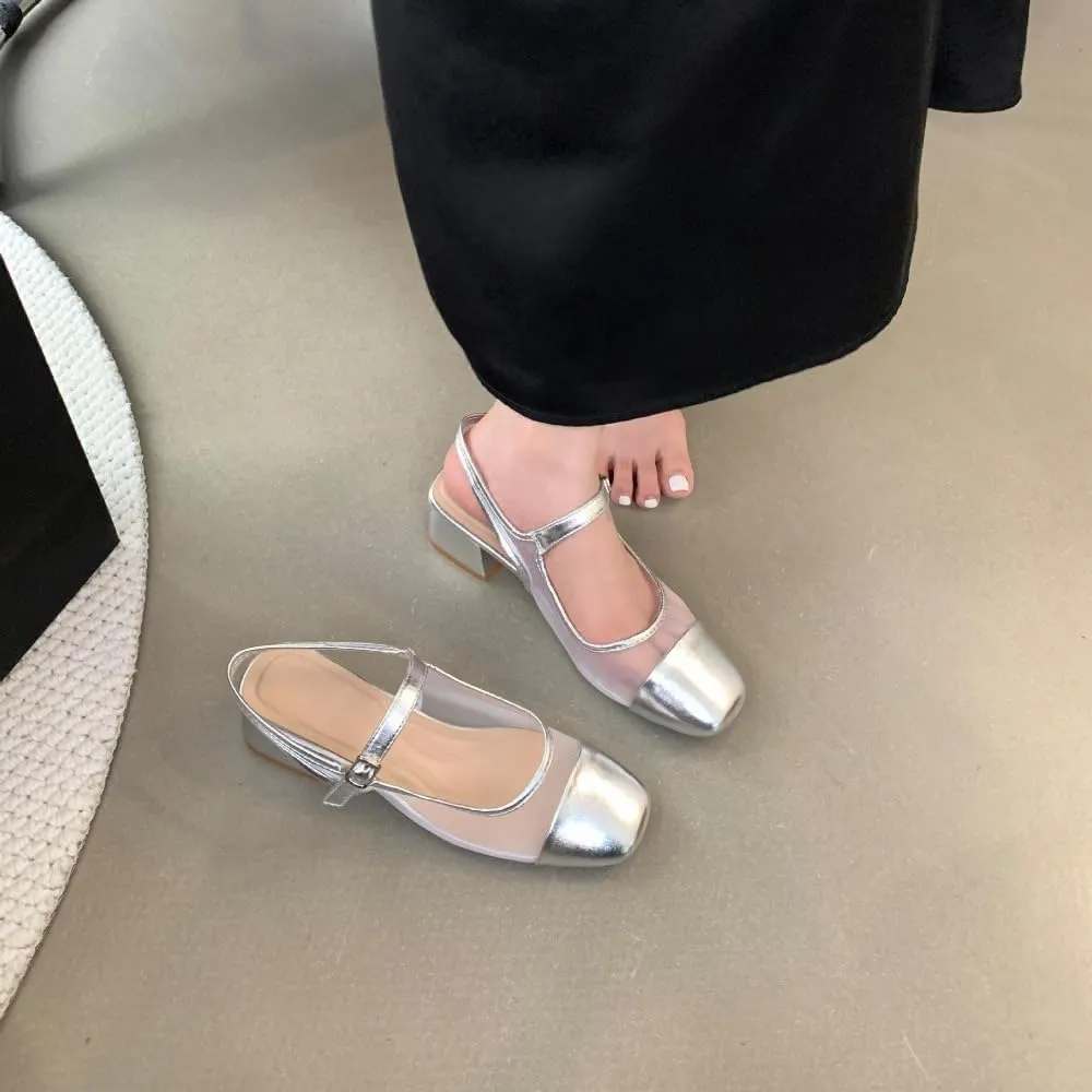 Mesh Mary Jane Flats for Women Jelly Mesh Ballet Flats Clear Hollow Sandals Slingback Dress Shoes Platform High Heel Buckle Strap Lightweight Breathable Casual Summer Slides Party Cruise Vacation