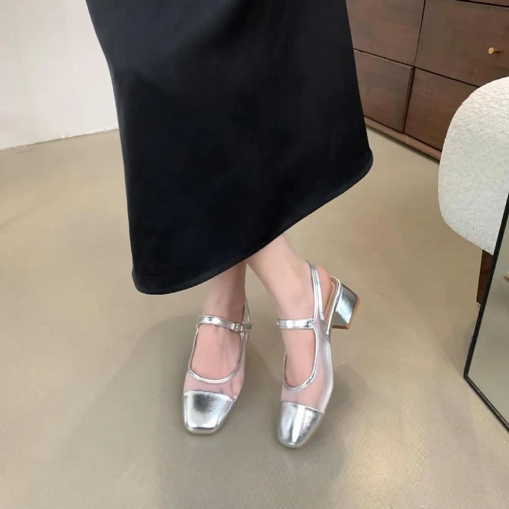Mesh Mary Jane Flats for Women Jelly Mesh Ballet Flats Clear Hollow Sandals Slingback Dress Shoes Platform High Heel Buckle Strap Lightweight Breathable Casual Summer Slides Party Cruise Vacation
