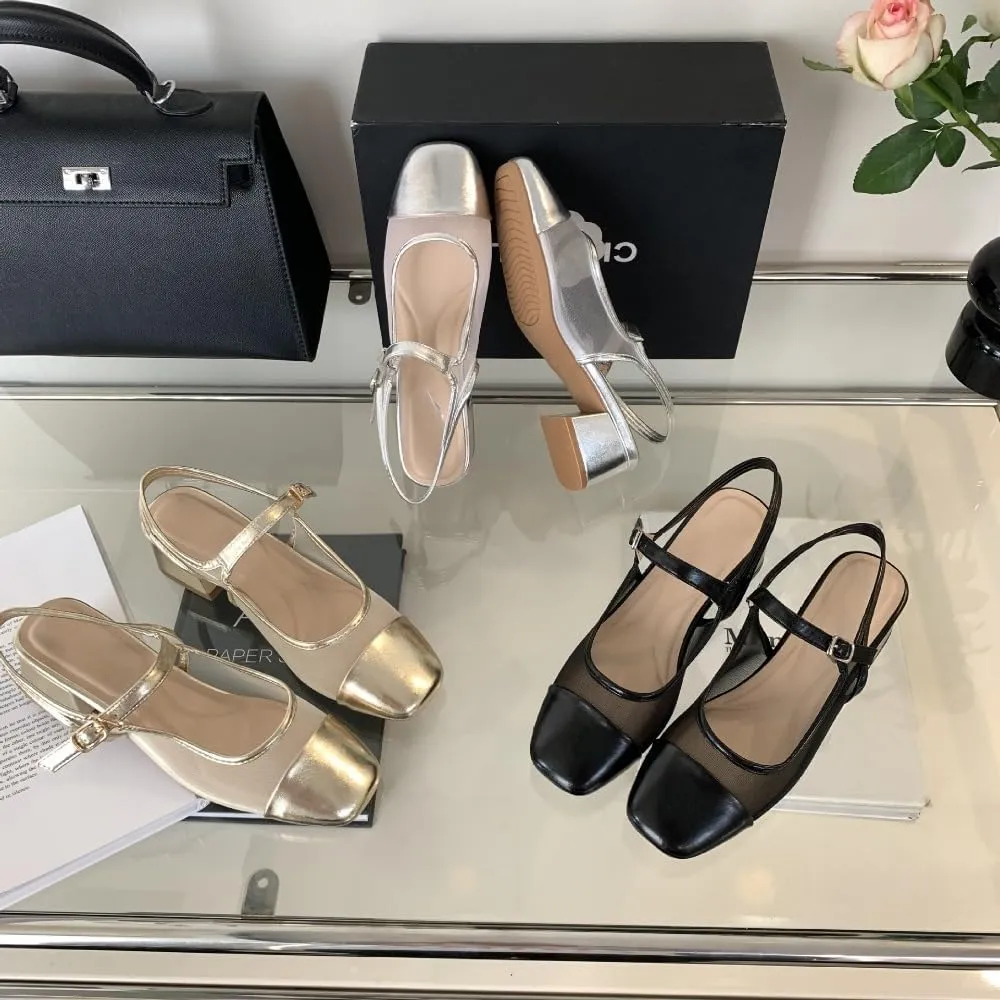 Mesh Mary Jane Flats for Women Jelly Mesh Ballet Flats Clear Hollow Sandals Slingback Dress Shoes Platform High Heel Buckle Strap Lightweight Breathable Casual Summer Slides Party Cruise Vacation