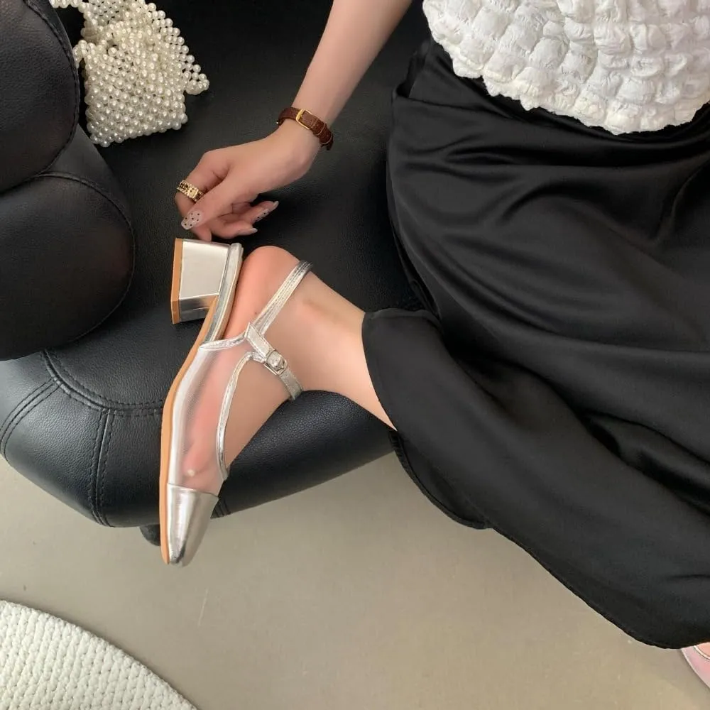 Mesh Mary Jane Flats for Women Jelly Mesh Ballet Flats Clear Hollow Sandals Slingback Dress Shoes Platform High Heel Buckle Strap Lightweight Breathable Casual Summer Slides Party Cruise Vacation