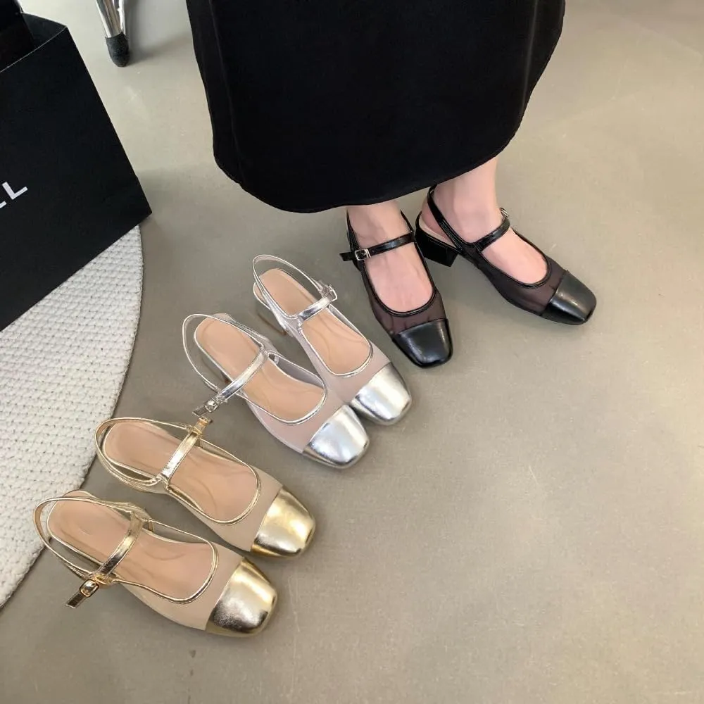 Mesh Mary Jane Flats for Women Jelly Mesh Ballet Flats Clear Hollow Sandals Slingback Dress Shoes Platform High Heel Buckle Strap Lightweight Breathable Casual Summer Slides Party Cruise Vacation