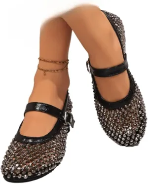 Mesh Mary Jane Flats for Women Rhinestone Jelly Mesh Ballet Flats Clear Hollow Heel Sandals Slip on House Slippers Sparkly Dressy Ballerina Shoes Strap Lightweight Breathable Summer Party Vacation
