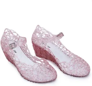 Mesh Mary Jane Flats for Women Wedge Jelly Ballet Flats Clear Hollow Sandals Slip On Platform Dress Shoes Waterproof Lightweight Breathable Low Top Strap Ballerina Shoes Summer Beach Party Vacation