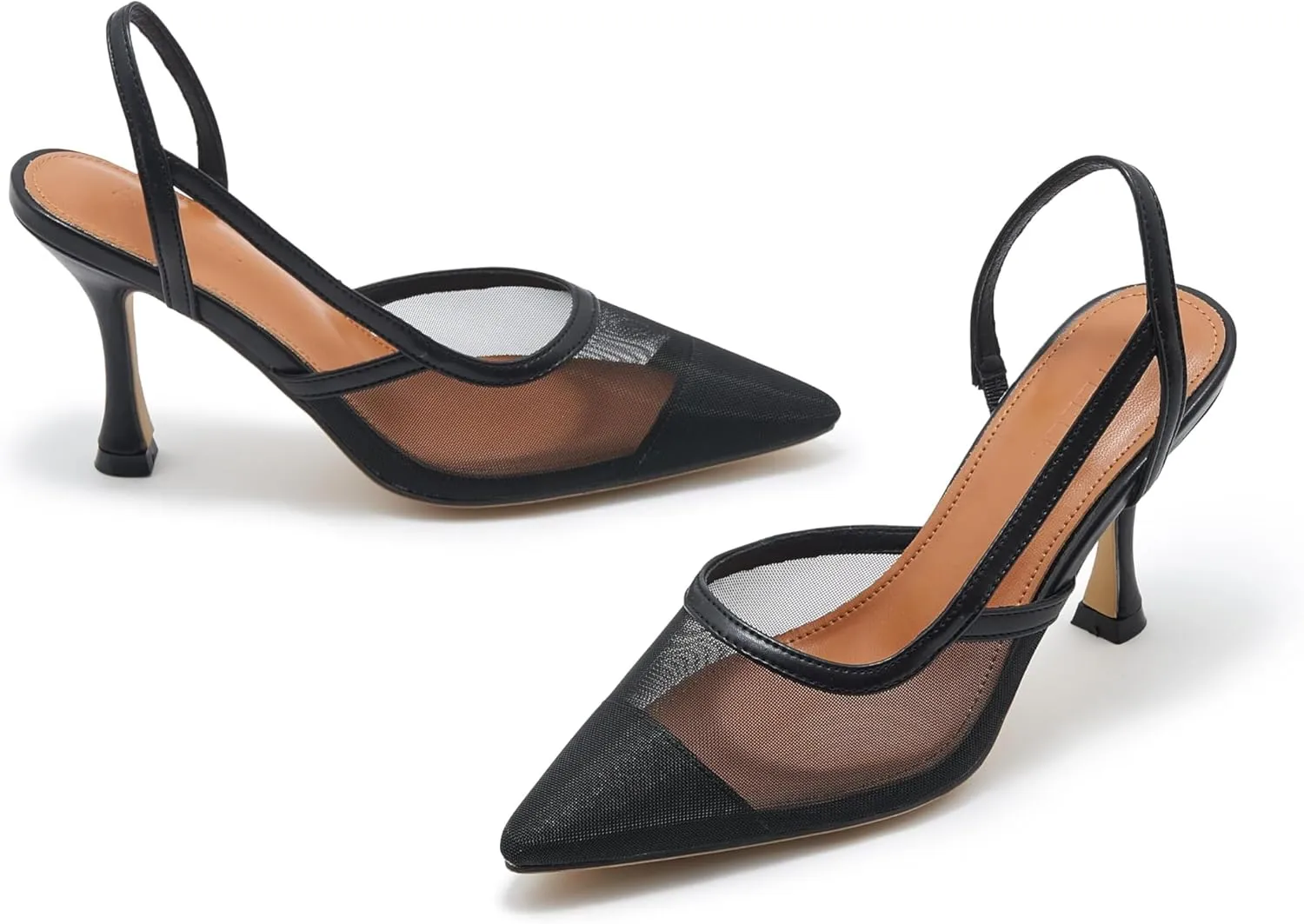 Mesh Slingback Pumps for Women, Pointed Toe Backless High Heels Casual Stiletto Heel Sandals Slip On Party Dress Shoes