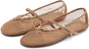 MICIFA Women's Mesh Ballet Flats Fishnet Ballerina Flats Buckle Strap Mary Jane Flats Causal Daily Dress Shoes